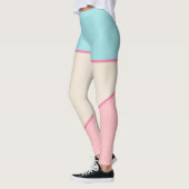 Blauwgroen Blush roze geel pastel kleurenblok Leggings (Links)