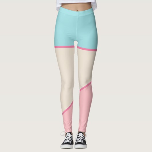 Blauwgroen Blush roze geel pastel kleurenblok Leggings (Voorkant)