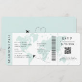 Blauwgroen Boarding Pass Bestemming bruiloft QR-co Kaart (Voorkant / Achterkant)