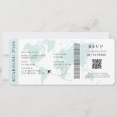 Blauwgroen Boarding Pass Bestemming bruiloft QR-co Kaart (Voorkant)