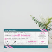 Blauwgroen boardingpass-Vrijgezellenfeest Kaart (Staand voorkant)