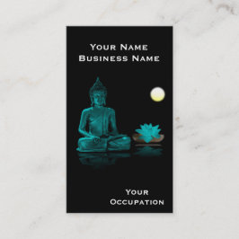 Blauwgroen Boeddha en Lotus op zwart Visitekaartje