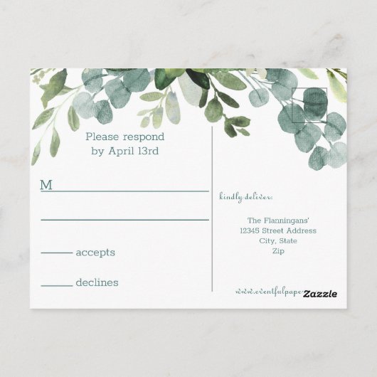 Blauwgroen boeket - RSVP Post Kaart (Achterkant)