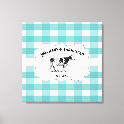 Blauwgroen Boerderij met bufferplaat Koe Canvas af Afdruk (Voorkant)