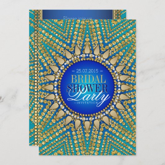 Blauwgroen Boheemse Juwelen Gouden Parels Bruids D Kaart (Voorkant / Achterkant)