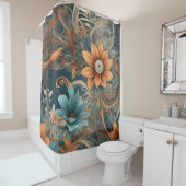 Blauwgroen Boho Bloem Douche Gordijn Stijl 2 (In situ)