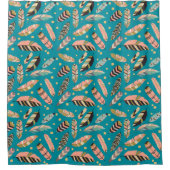 Blauwgroen Boho-doezelpatroon Douchegordijn (Voorkant)