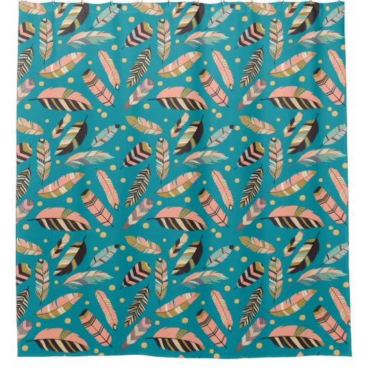 Blauwgroen Boho-doezelpatroon Douchegordijn (Voorkant)