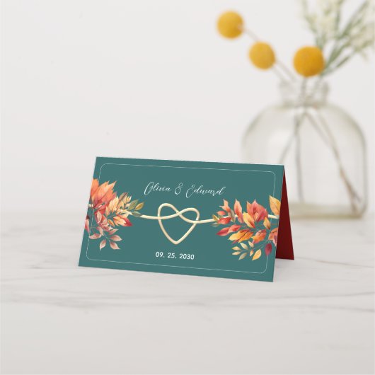 Blauwgroen Boho Fall Wedding Plaatskaartje (Achterkant)