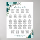 Blauwgroen Boho Floral 23 Tafel Bruiloft Zitkaarte Poster (Voorkant)