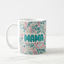 Blauwgroen Boho Flowers Mama Koffiemok