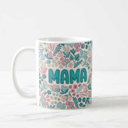 Blauwgroen Boho Flowers Mama Koffiemok (Links)