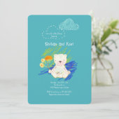 Blauwgroen Boho Teddy Bear Baby shower Kaart (Staand voorkant)