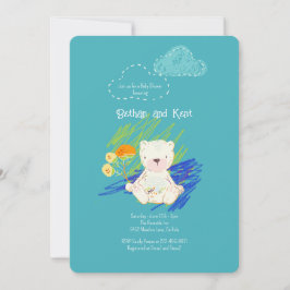 Blauwgroen Boho Teddy Bear Baby shower Kaart