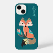 Blauwgroen Boho Tribal Fox met doezelaar iPhone Hoesje (Achterkant)