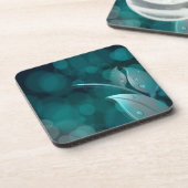 Blauwgroen bokeh bladeren bier onderzetter (Linkerzijde)