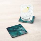 Blauwgroen bokeh bladeren bier onderzetter (Rechterzijde)