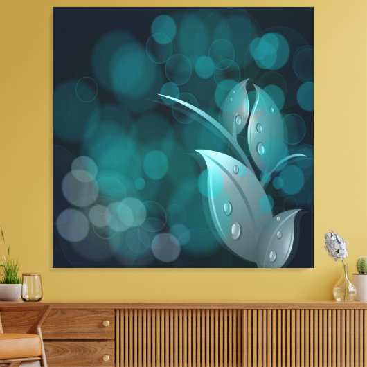 Blauwgroen Bokeh bladeren gewikkeld canvas (Insitu (Woonkamer))