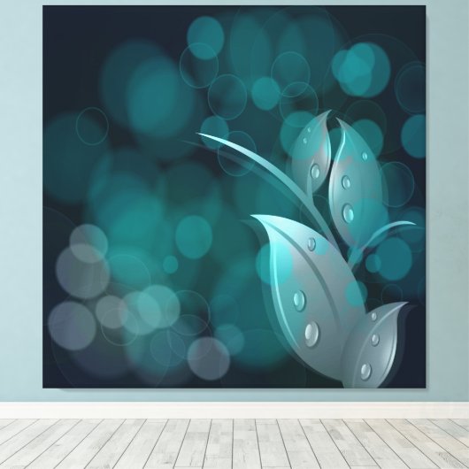 Blauwgroen Bokeh bladeren gewikkeld canvas (Insitu (Houten vloer))