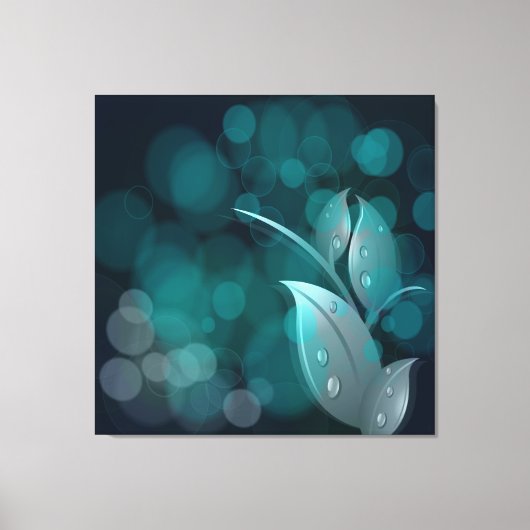 Blauwgroen Bokeh bladeren gewikkeld canvas Afdruk (Voorkant)