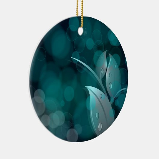 Blauwgroen bokeh bladeren keramisch ornament (Rechts)