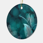 Blauwgroen bokeh bladeren keramisch ornament (Links)