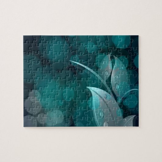 Blauwgroen bokeh bladeren legpuzzel (Horizontaal)