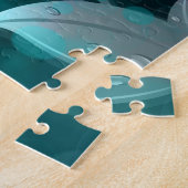 Blauwgroen bokeh bladeren legpuzzel (Zijkant)