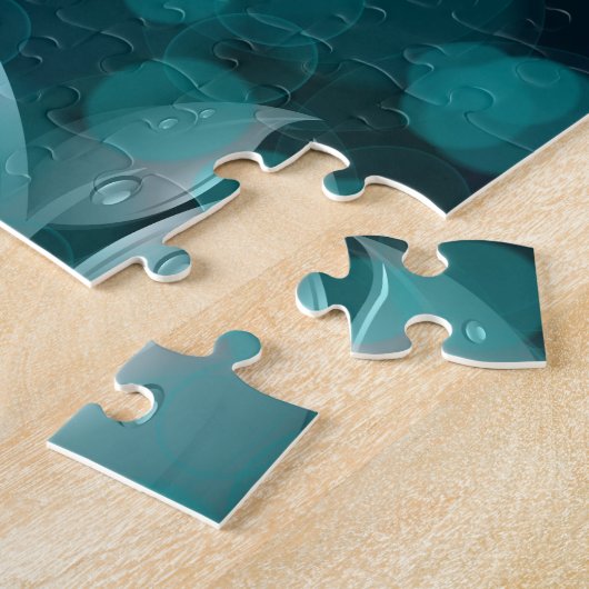 Blauwgroen bokeh bladeren legpuzzel (Zijkant)