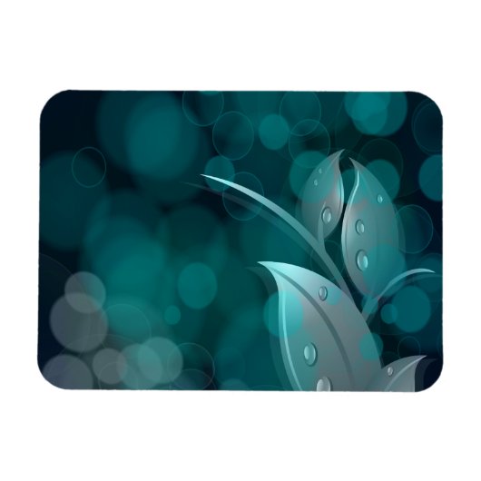 Blauwgroen bokeh bladeren magneet (Horizontaal)