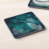 Blauwgroen bokeh bladeren onderzetter (Linkerzijde)