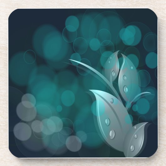 Blauwgroen bokeh bladeren onderzetter (Voorkant)