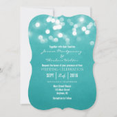 Blauwgroen Bokeh Glitter Lights Wedding Uitnodigin Kaart (Voorkant)