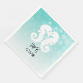 Blauwgroen Bokeh Seapaarden Kissing Wedding Napkin Servet (Hoek)