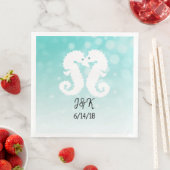 Blauwgroen Bokeh Seapaarden Kissing Wedding Napkin Servet (Insitu)