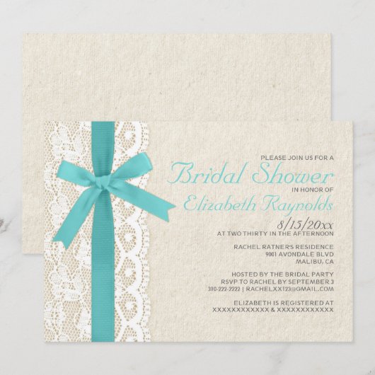 Blauwgroen boog- en elasebridal-douches kaart (Voorkant / Achterkant)