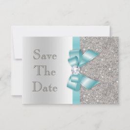 Blauwgroen boogdiamanten zilver opslaan van de dat save the date
