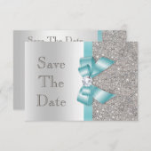 Blauwgroen boogdiamanten zilver opslaan van de dat save the date (Voorkant / Achterkant)