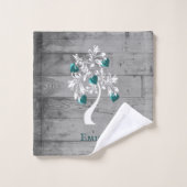 Blauwgroen Boom van hart Gepersonaliseerde doekset Bad Handdoek (Wasdoekje)