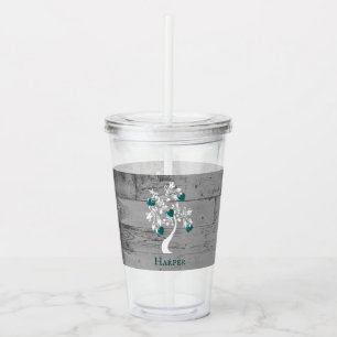 Blauwgroen boom van het hart Gepersonaliseerde acr Acryl Drinkbeker