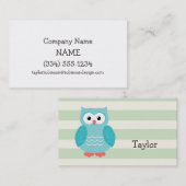 Blauwgroen boomkorren op parelgroene strepen visitekaartje (Voorkant / Achterkant)