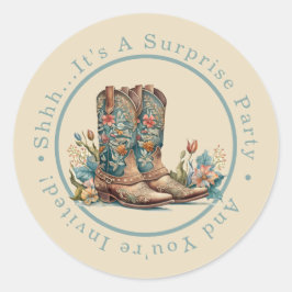 Blauwgroen Boots & Wildflower Surprise Party Ronde Sticker