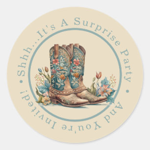Blauwgroen Boots & Wildflower Surprise Party Ronde Sticker