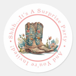 Blauwgroen Boots & Wildflower Surprise Party Ronde Sticker