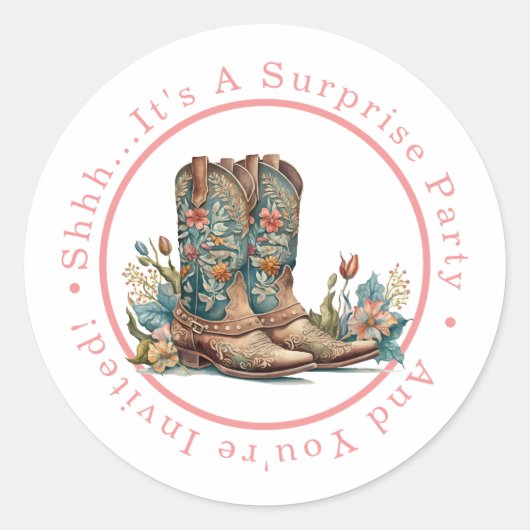 Blauwgroen Boots & Wildflower Surprise Party Ronde Sticker (Voorkant)