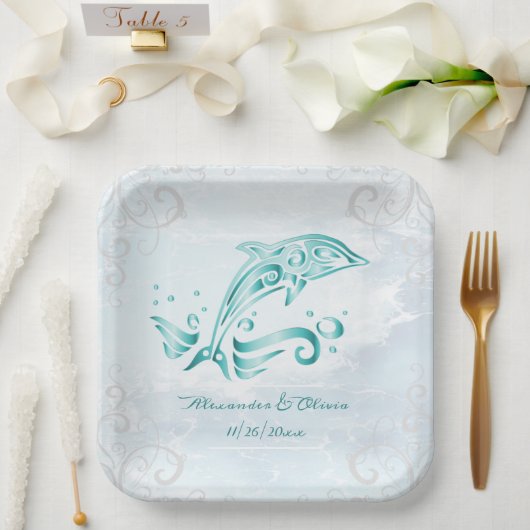 Blauwgroen Bord van Dolphin Wedding Shower (Huwelijk)