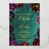 Blauwgroen Bordeaux Amethist Jewel Tone Gold bruil Folie Uitnodiging (Voorkant)