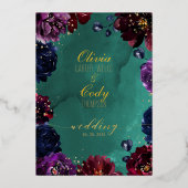 Blauwgroen Bordeaux Amethist Jewel Tone Gold bruil Folie Uitnodiging (Achterkant)