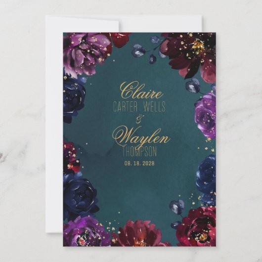 Blauwgroen Bordeaux Amethist Jewel Tone Gold bruil Kaart (Achterkant)