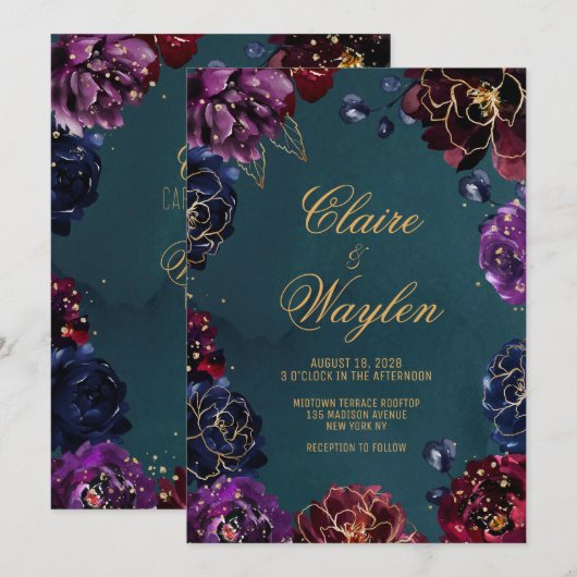 Blauwgroen Bordeaux Amethist Jewel Tone Gold bruil Kaart (Voorkant / Achterkant)